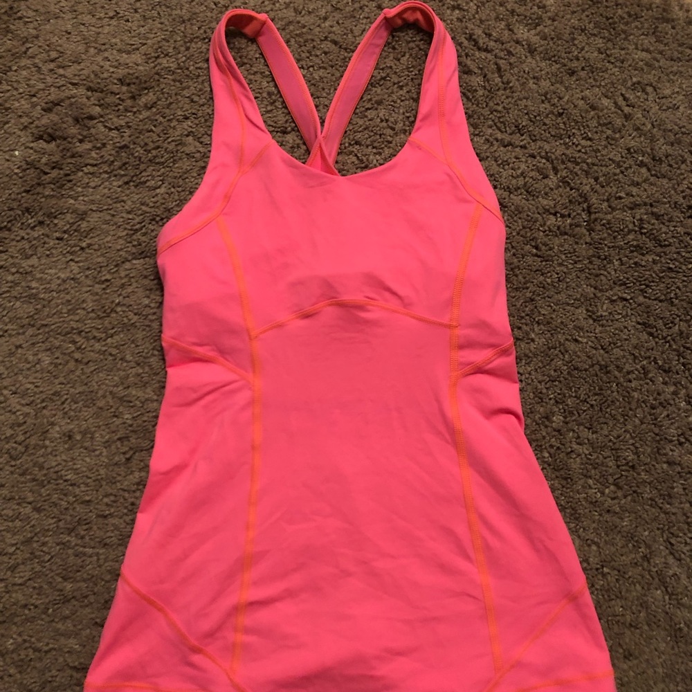 lululemon neon pink running tank w/ built in bra